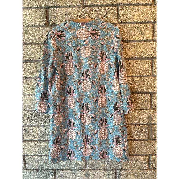 Boden Womens Tunic Top Size 6R Pineapple Print Blue & Pink Bohemian Style Cotton - Picture 12 of 14
